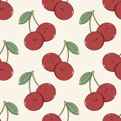 kawaii cherry cartoon seamless repeat pattern