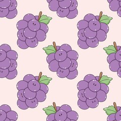 kawaii grape cartoon seamless repeat pattern