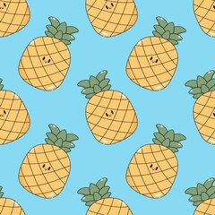 kawaii pineapple cartoon seamless repeat pattern