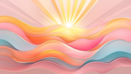 Fototapeta premium Sunrise over pastel waves abstract background