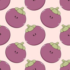 kawaii mangosteen cartoon seamless repeat pattern