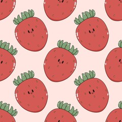 kawaii strawberry cartoon seamless repeat pattern