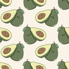 kawaii avocado cartoon seamless repeat pattern