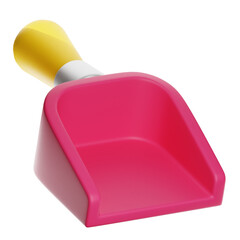 Pink dustpan with yellow handle on transparent background