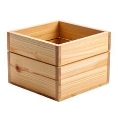 Wooden crate box storage container wood pine rustic empty open top on transparent background