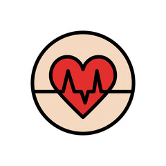 Heartbeat with heart icon. Heart rhythm concept. Heartbeat logo in simple style. Vector flat symbol. Isolated color icon.