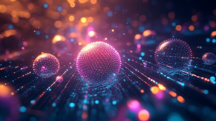 Abstract digital network sphere with glowing light effects backdrop
