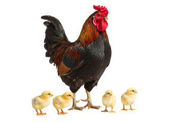 Majestic Rooster with Chicks: A Stunning Farm Animal Photo transparent background
