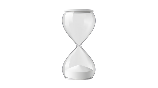 This image depicts a solitary sandglass on a white background, symbolizing the measure of passing time and countdown