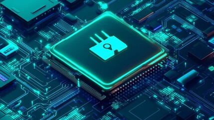 Advanced Microchip Technology: Futuristic Circuit Board Design and Neon Glow