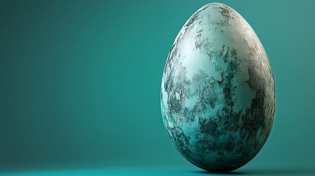 Grunge Easter egg in turquoise evokes unique texture and surface design