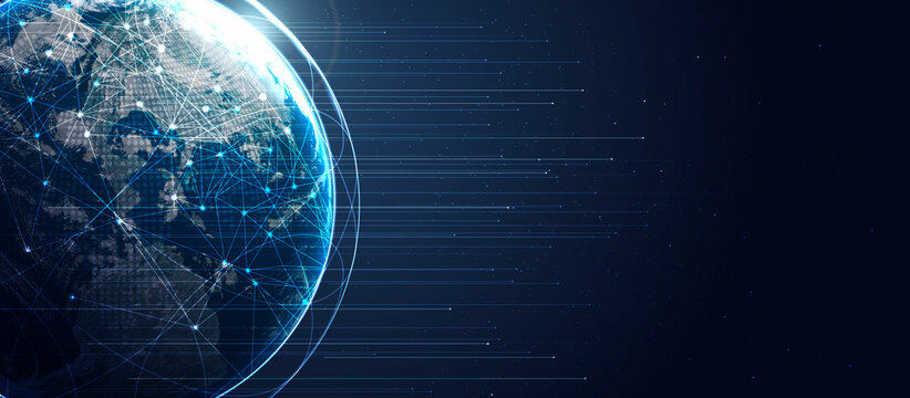 Global 5G network wireless systems and internet technology concept. smart city communication network. 5G wireless mobile internet wifi connection data. Elements of this image furnished by NASA.