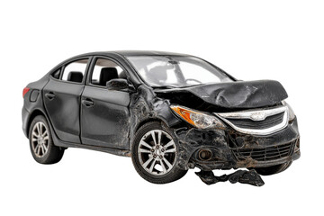 Insurance concept image of wrecked front car after traffic accident, on white isolated on a Transparent background, PNG file.