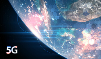 Global 5G network wireless systems and internet technology concept. smart city communication...