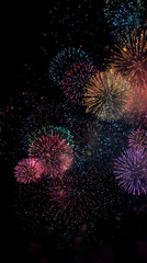 Bright colorful fireworks bursting over a dark backdrop illuminating the festive night sky with vibrant light and joyful celebration