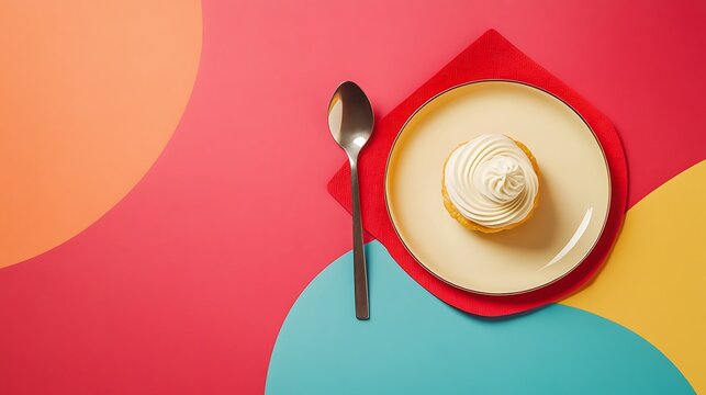 Delightful cupcake with white frosting served elegantly on a colorful background