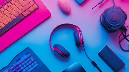 Vibrant Gaming Setup, Neon-Lit Peripherals for Immersive Digital Experiences