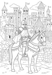 Obraz premium knight on horse. coloring book