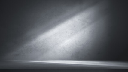 Dramatic grey concrete wall and floor with diagonal light beam, perfect for abstract product background, industrial showcase, or minimalist presentation.