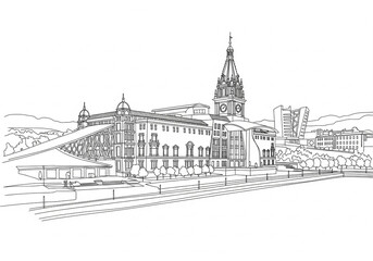 Obraz premium Euskalduna Palace in Bilbao one line drawing