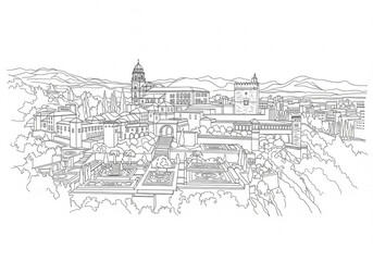 Fototapeta premium Alcazaba in Málaga one line drawing