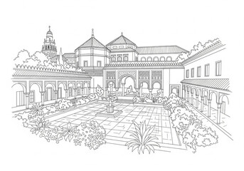 Obraz premium Patios of Córdoba in Córdoba one line drawing