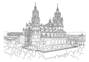 Granada Cathedral in Granada one line drawing