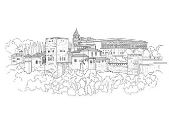 Fototapeta premium Alhambra in Granada one line drawing