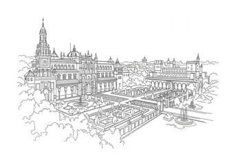 Alc&aacute;zar of Seville in Seville one line drawing