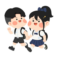 Illustration of Two Students Running to School