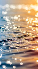 Glistening water ripples reflect sunlight in a mesmerizing display of bokeh, capturing the serene beauty of nature's fluid movements.