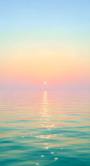 Serene ocean sunrise with pastel hues creates a tranquil and dreamy seascape with sparkling reflections on calm water.