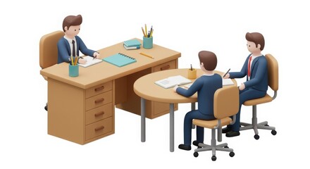 Obraz premium Illustration of business meeting with people at desks for presentation or interview concept design