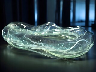 Abstract Luminous Glass Sculpture with Internal Swirls and Bubbles |glass of water