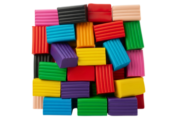 Colorful rectangular blocks of modeling clay isolated on a transparent background