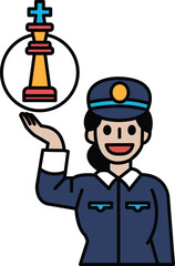 A woman is holding a chess piece in her hand