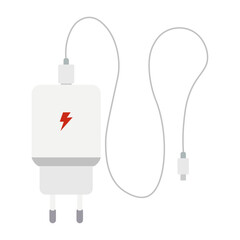 Vertical USB Type-C Quick Charger Adapter with Cable Vector Illustration