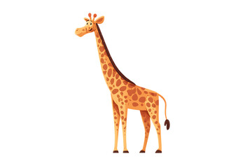 Fototapeta premium A Cheerful Cartoon Giraffe Standing Tall in the Savanna Isolated on transparent background, cutout 