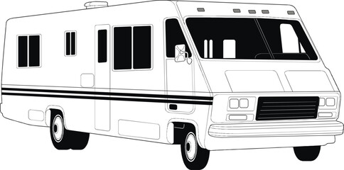 RV, travel trailer, camper, motor home, line art, black and white, illustration, recreational vehicle, fifth wheel, van camper, vintage RV 16