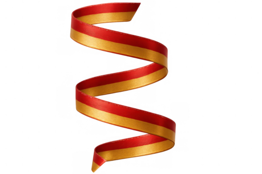 Red and gold ribbon creating a spiral shape against a transparent background, ideal for festive designs and celebrations