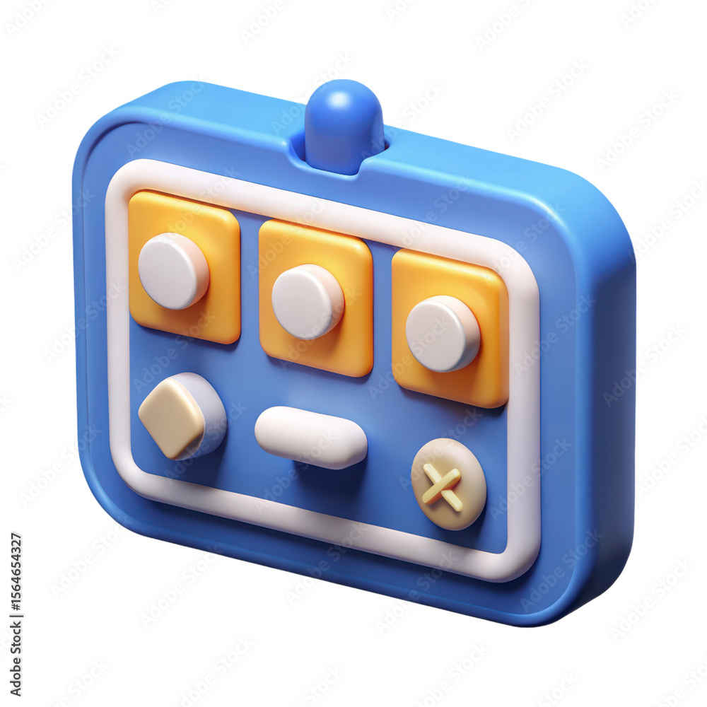 Poster a stylized and vibrant high quality 3d rendering icon of a vintage game controller design rendered i
