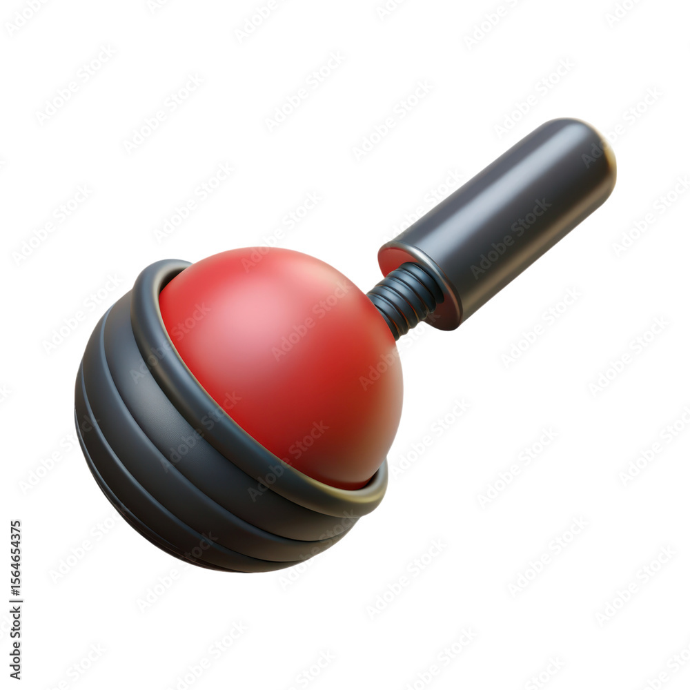 Poster abstract 3d rendering of a red sphere within a ringed white structure with a handle on a white backg