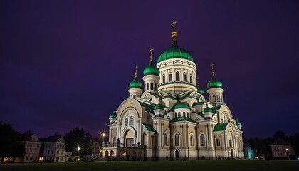Night View of the Stunning Alexander Nevsky Cathedral in Tallinn, Estonia