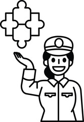 A woman in a uniform holding a puzzle piece