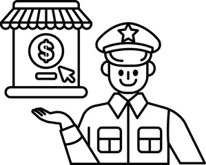 A man in a uniform is holding a sign that says 