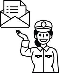 A woman is holding an envelope and smiling