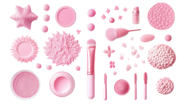 A seamless vector pattern of pink nail polish, heart, and lipstick for a fashion, beauty, and love-themed design