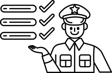 A man in a uniform is holding a clipboard with a smile on his face