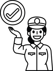 A woman is holding a check mark in her hand