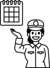 Obraz premium A woman in a uniform is holding a calendar and smiling